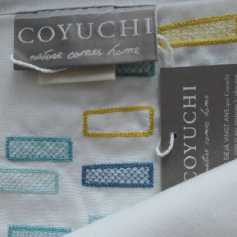 Coyuchi- White/ blue-organic cotton embroidered kitchen towel set of 2 -NWT - Picture 4 of 8